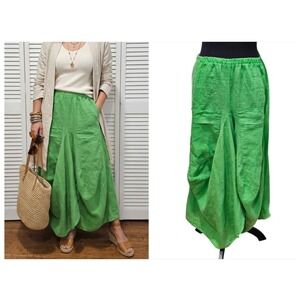 NT by Amati 100% European Linen Harem Maxi Skirt Womens Medium Green Lagenlook
